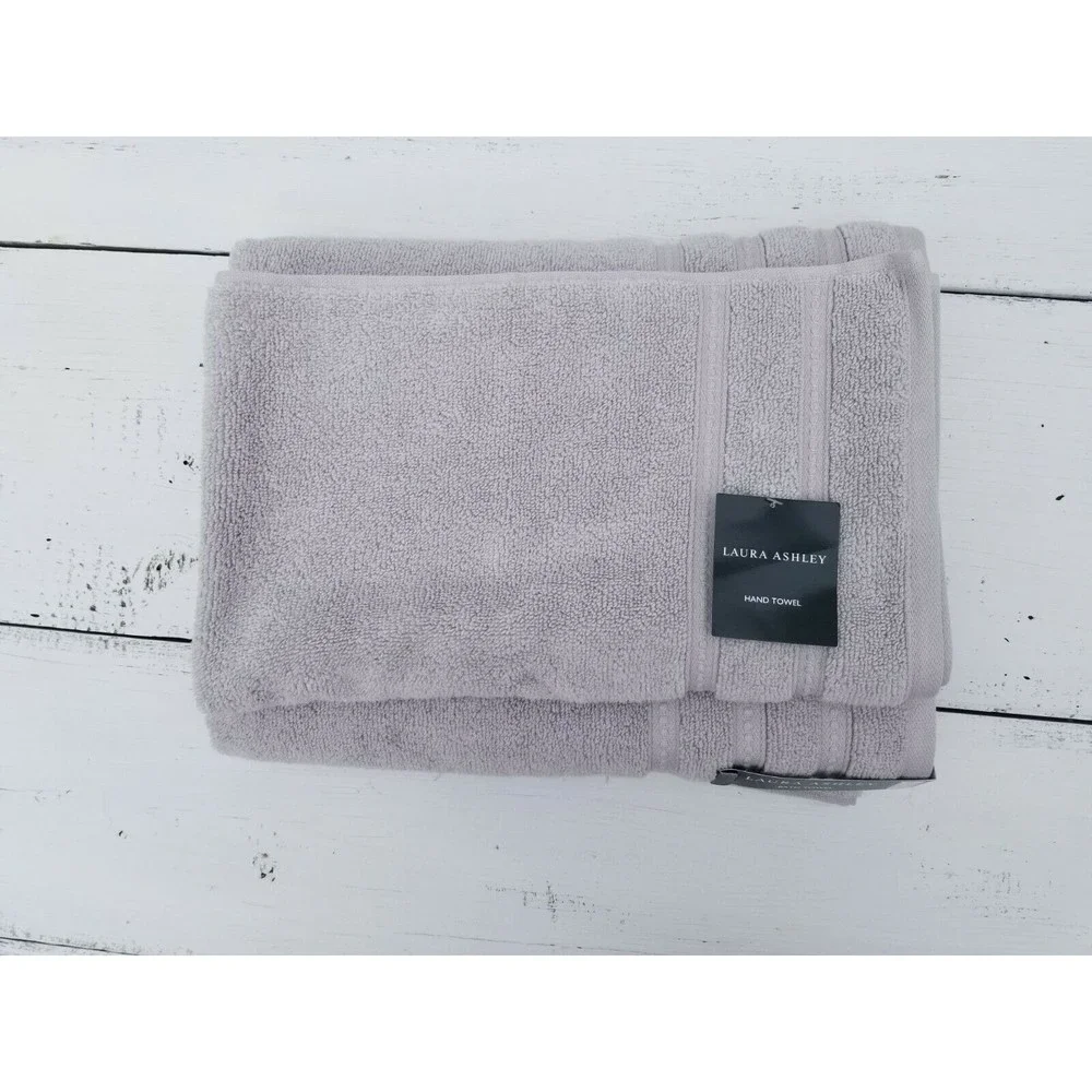 Laura Ashley 2 Pc GRAY 100% Cotton Bath Towel + Hand Towel SET NEW